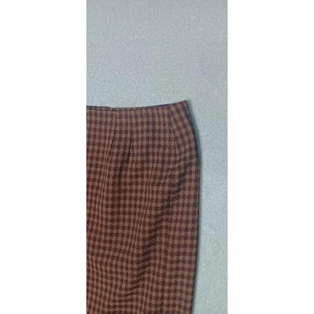 Vintage Travis Ayers Pencil Skirt Size 12 Brown Checkered Plaid Academia Career